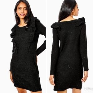 Lilly‎ Pulitzer Ruth Sequin Sweater Dress Black Ruffle 008919 Knit Sparkle XL